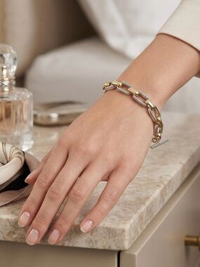 75: Two tone brass link bracelet